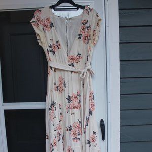 White Floral Midi Dress,  Size 10